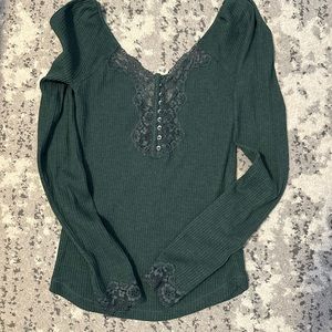 NWT Free People forest green lace top